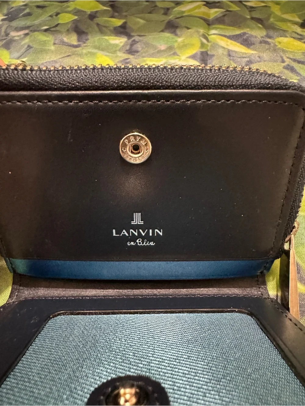 Lanvin Blue Leather Zip Card Wallet with Silver Hardware